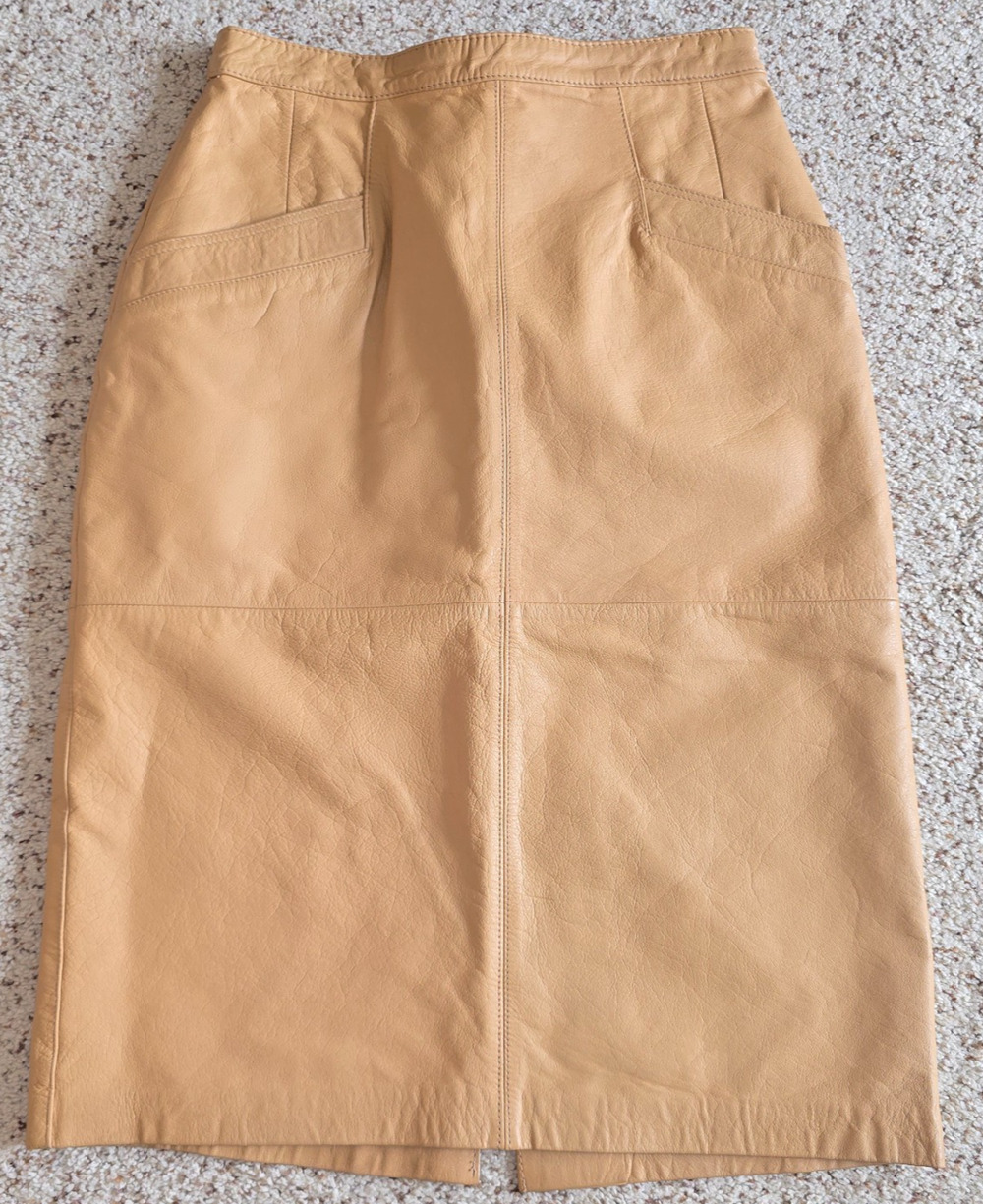Susan Reade 100% Genuine Leather Midi Tan Pencil Skirt Women's size 8 EUC